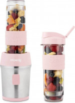 Batidora portátil H.Koenig SMOO12 para smoothies con 2 botellas deportivas, 570 ml y 300 W, rosa