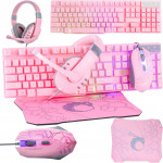 Orzly Hornet RX250: Set gaming con teclado, ratón, auriculares y alfombrilla en rosa