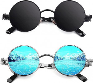 Gafas de Sol Polarizadas Estilo Retro CGID E72 Steampunk | Círculo Metálico Redondo para Hombres