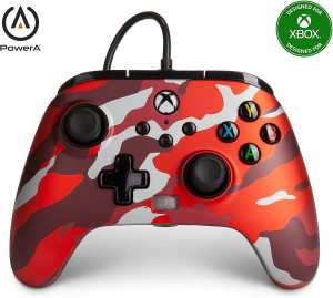 Mando con cable PowerA para Xbox One y Serie X, con botones programables color rojo camuflable