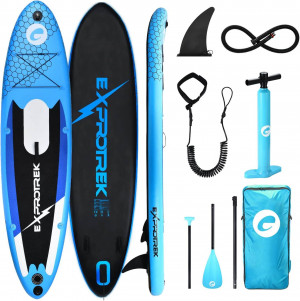 Tabla Paddle Surf Hinchable Exprotrek con Asiento y 8" de Espesor - Soporta 150KG, Azul / Negro