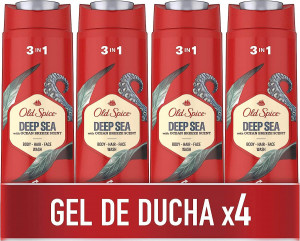 Old Spice Deep Sea Gel De Baño Y Champú Para Hombres, Jabón 3 En 1 Pack 4x400 ml