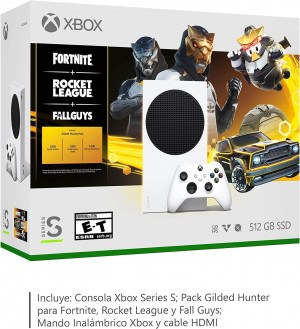 Xbox Series S Gilded Hunter Pack con contenido adicional para Fortnite, Rocket League y Fall Guys