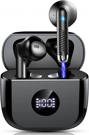 Jxrev Auriculares Inalámbricos Bluetooth 5.3 con Micrófono y Pantalla LED - Negro