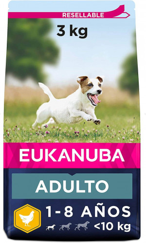 Alimento seco Eukanuba para perros adultos activos de raza pequeña con pollo fresco - 3 kg