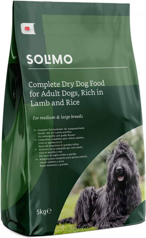 Alimento seco completo para perro adulto de Marca Amazon Solimo con cordero y arroz - 1 Pack de 5 kg
