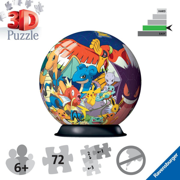 3D Puzzle Ball de Pokémon Ravensburger con 72 piezas, para niños de 6+ años