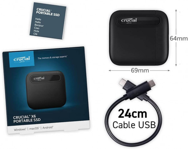 Crucial X6: SSD portátil 2TB, velocidad hasta 800MB/s, para PC y Mac