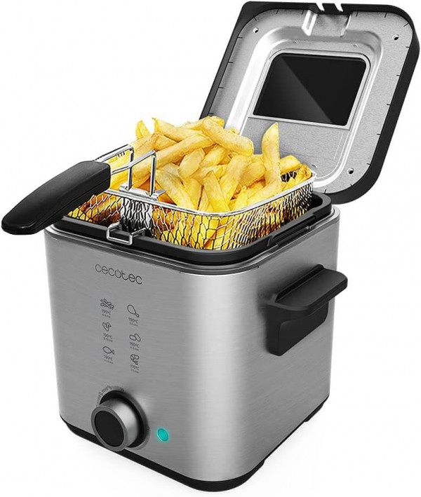 Freidora eléctrica Cecotec CleanFry Advance 1500 Inox de 900W y 1,5L con filtro OilClean